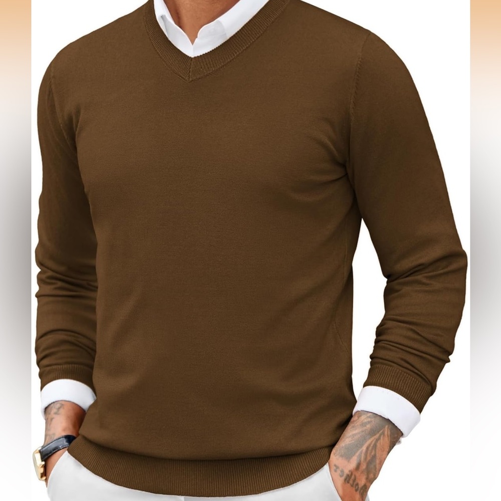 Coofandy Brown Men's Tan V-Neck Sweater